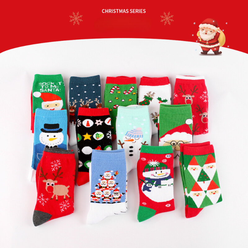 Носки из хлопка с изображением Санты оленя снежинки носки средней длины рождественские парные носки