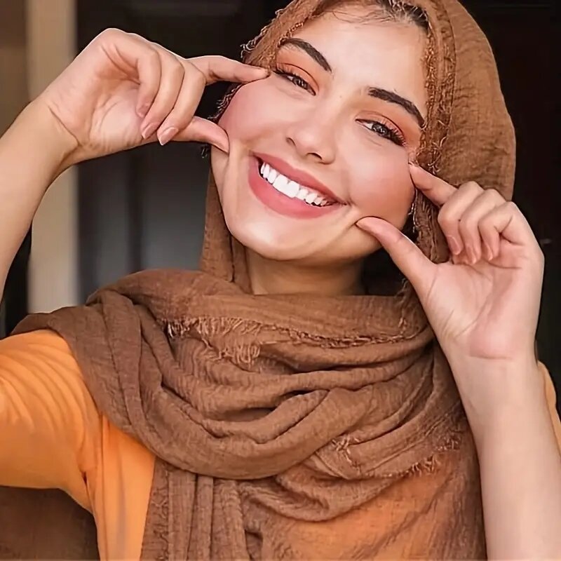 Syal Hijab lipit untuk wanita, syal kepala Islam Muslim Solid katun gelembung, syal awan untuk wanita ukuran 90*180Cm
