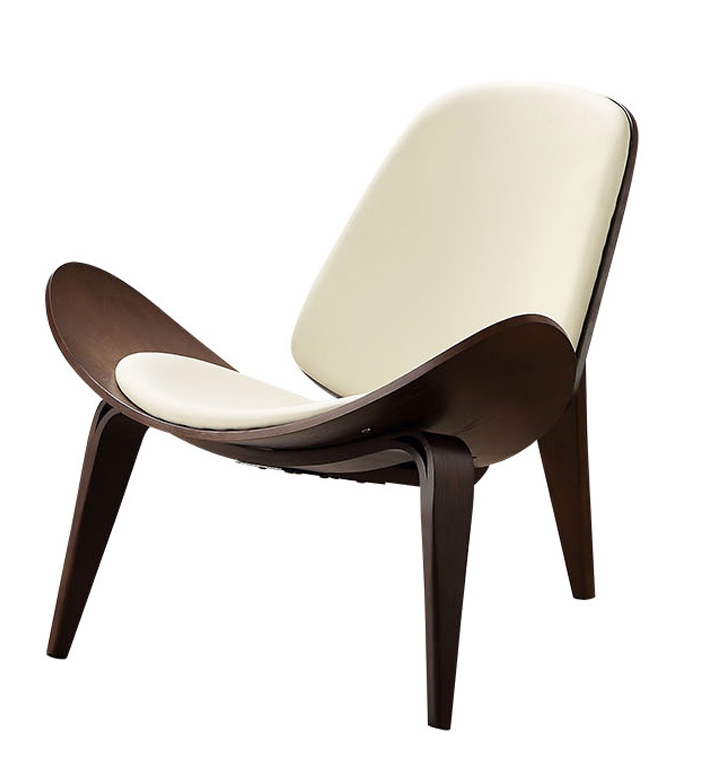 Wysokiej jakości trójnożne krzesło z litego drewna ze sklejki jesionowej czarna sztuczna skóra meble do salonu nowoczesnych krzeseł rekreacyjnych