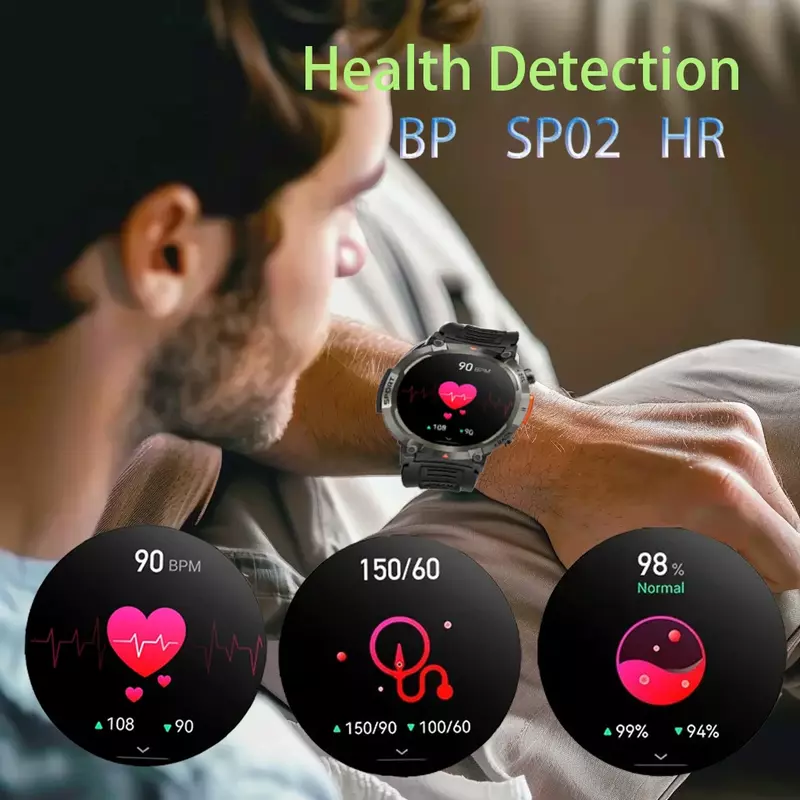 Smartwatch Smartwatch Bluetooth-Anruf mit Taschenlampe Sport Tracker Blutdruck IP67 wasserdicht für Männer Xiaomi Android iOS