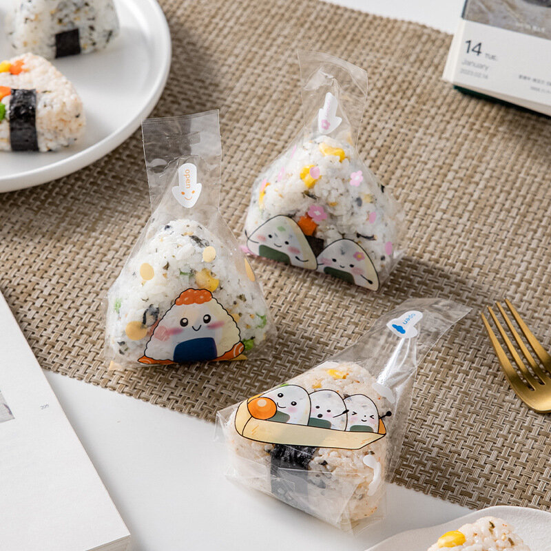 50pcs Lovely Cartoon Triangle Rice Ball Packing Bag Nori Seaweed Onigiri Sushi Bag Sushi Making Mold Tools Bento Accessories