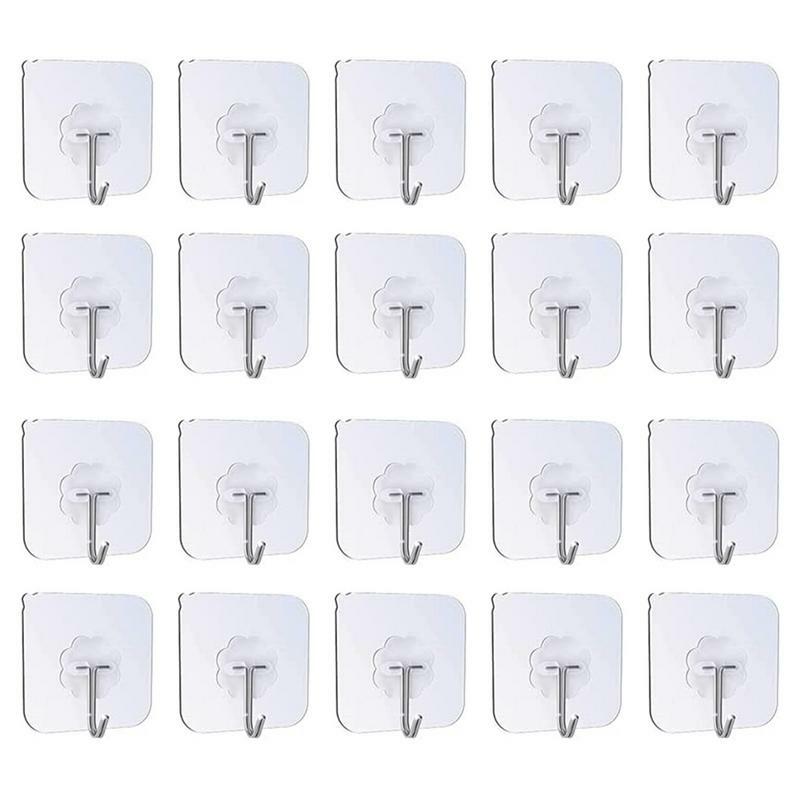 Wall Adhesive Hooks Wall Hooks Heavy Duty 20 Pack Waterproof Transparent Reusable Seamless Wall Hooks Strong Suitable For