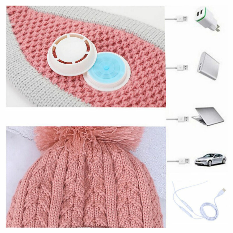 USB 온열 비니 스카프 모자 마스크 세트, 유니섹스 겨울 따뜻한 세트, 따뜻한 소프트 뜨게 디자인, 야외 낚시 여행 데이트용