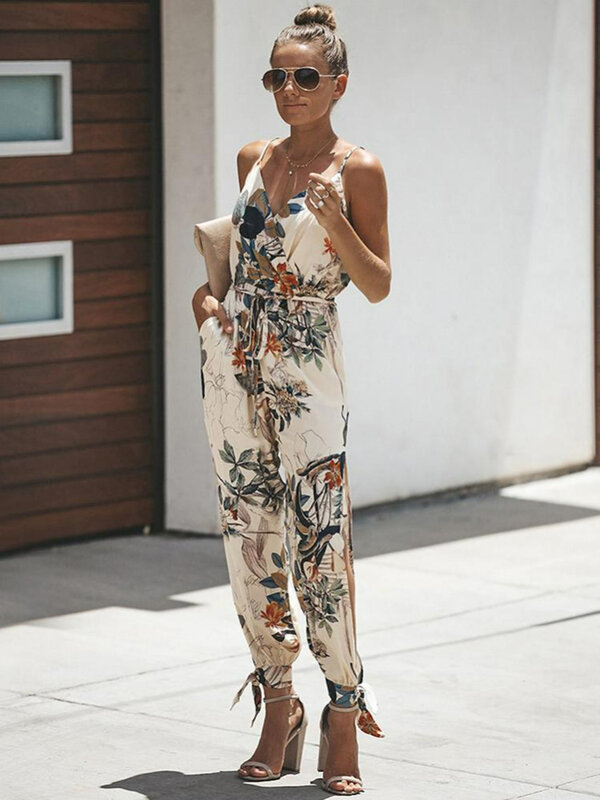 New in Jumpsuits Summer Sexy Backless Casual Floral Female Print Strappy Long Jumpsuits Elegant Women's ClothingTrend 2024