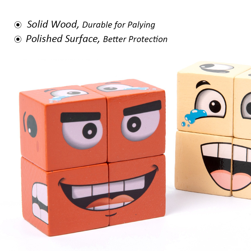 Kids Face Change Cube Game Montessori Expression Puzzle Building Blocks Toys Early Learning Educational Match Toy for Children