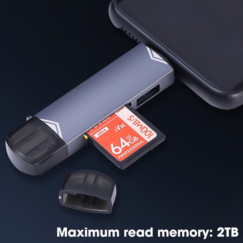 OTG pembaca kartu SD TF tipe C, pembaca kartu multifungsi Transfer kecepatan tinggi 5Gbps, adaptor Flash Drive USB mikro 3.0 7 in 1