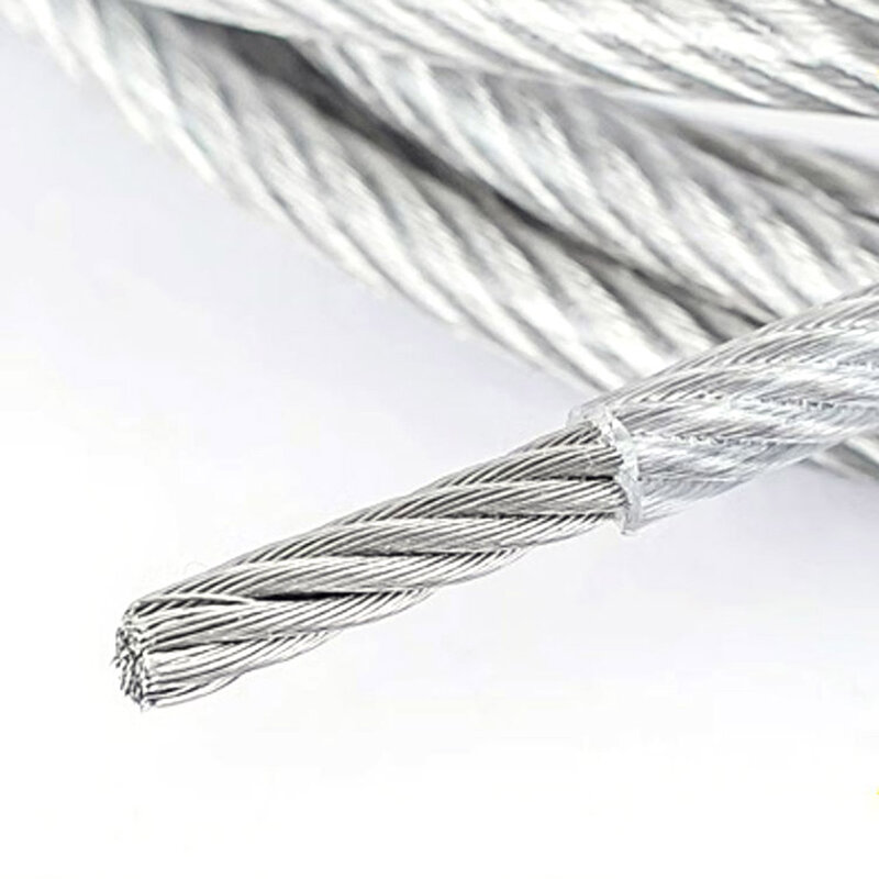 10Meter 1 * 7/7 * 7Structure304 Stainless Steel Transparent Plastic Coated Steel Wire Rope Specification 6/8/10/12/14/16/18/20mm
