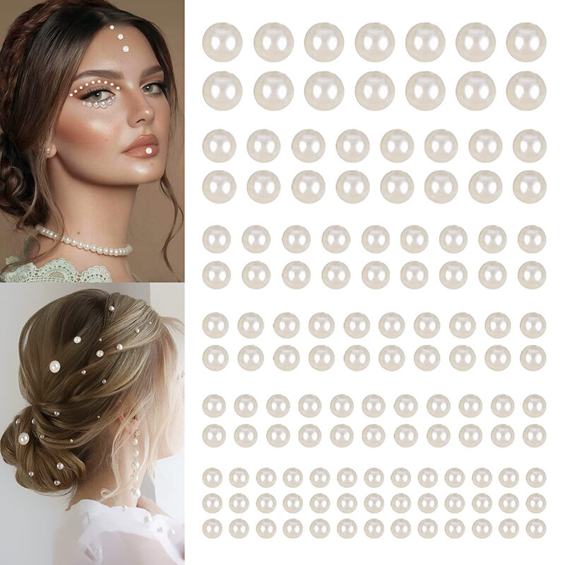 Stiker mutiara perekat rambut, stiker mutiara wajah untuk riasan wajah 3mm/4mm/5mm/6mm campuran 220 buah
