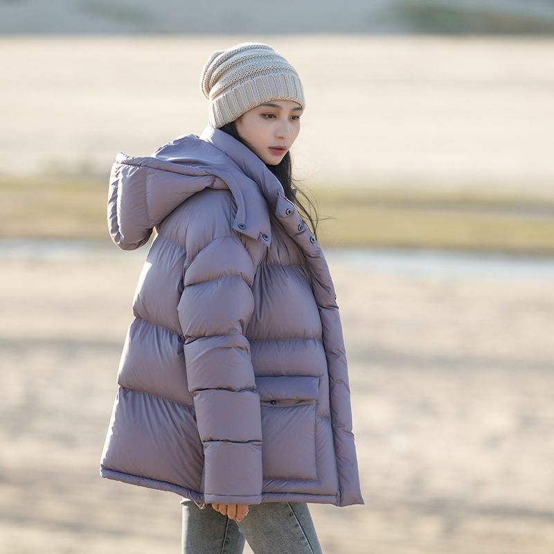 여성용 겨울 다운 재킷, 90% 화이트 덕 퍼프, 두껍고 따뜻한 짧은 빵 코트, R476