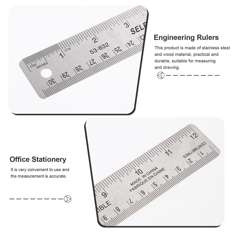Regla de corcho Flexible de larga duración para ingeniería, Regla de medición de papelería, 2 piezas