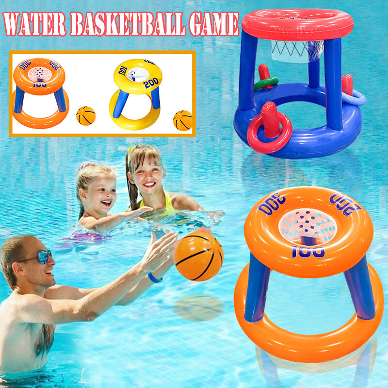 Mainan bola basket mengambang, cincin tiup lempar, mainan olahraga air interaktif, aksesori kolam menyenangkan pantai