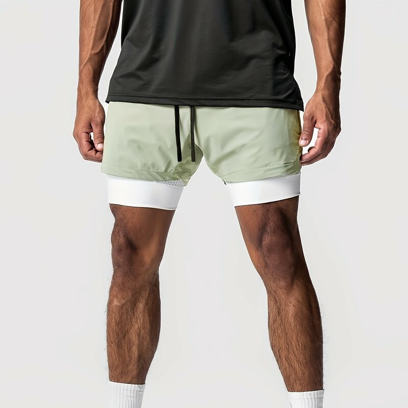 Pantalones cortos de baloncesto de secado rápido para hombre, toalla colgante de doble capa para correr, deportes, ocio, dos piezas falsas, verano, nuevo