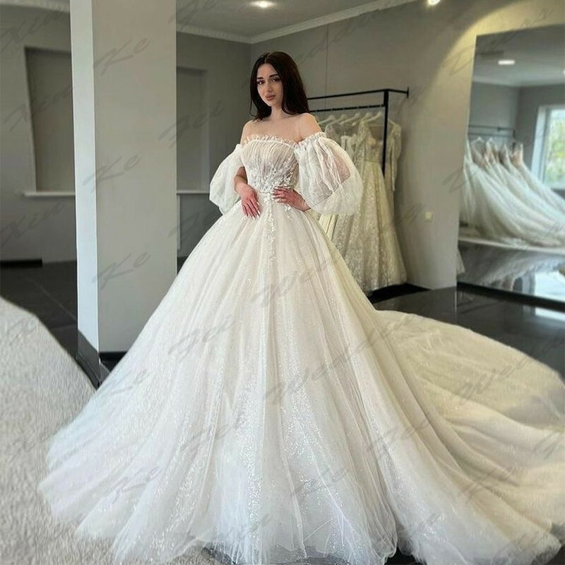 Gaun pernikahan Vintage putri duyung applique renda kekasih cantik bahu terbuka berbulu lengan panjang sederhana mengepel gaun pengantin