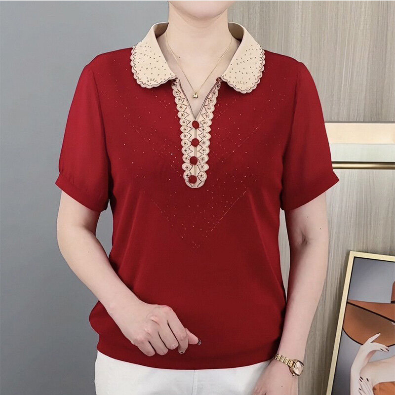 女性のためのレトロなルーズシャツ,韓国スタイルの装飾ラペル,半袖,シックなトップス,オフィスの女性,夏,新しい,y2k,2022