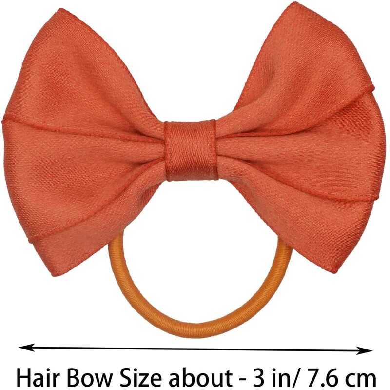 12Pcs Hair Bow Bobbles for Girls Hair Ties Pontial Bows Hair Bands with Cotton Blend Bows 3.5Inches, Hair Elastics for Girls