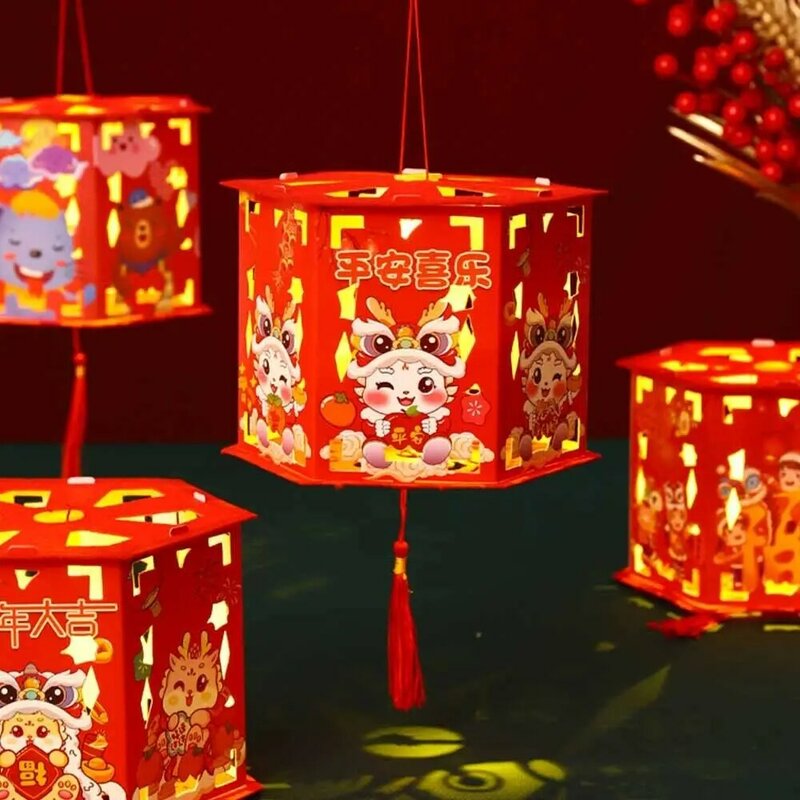 Linterna de Año Nuevo hecha a mano, lámpara de proyección DE AÑO DE dragón luminoso, bolsa de Material DIY, estilo chino
