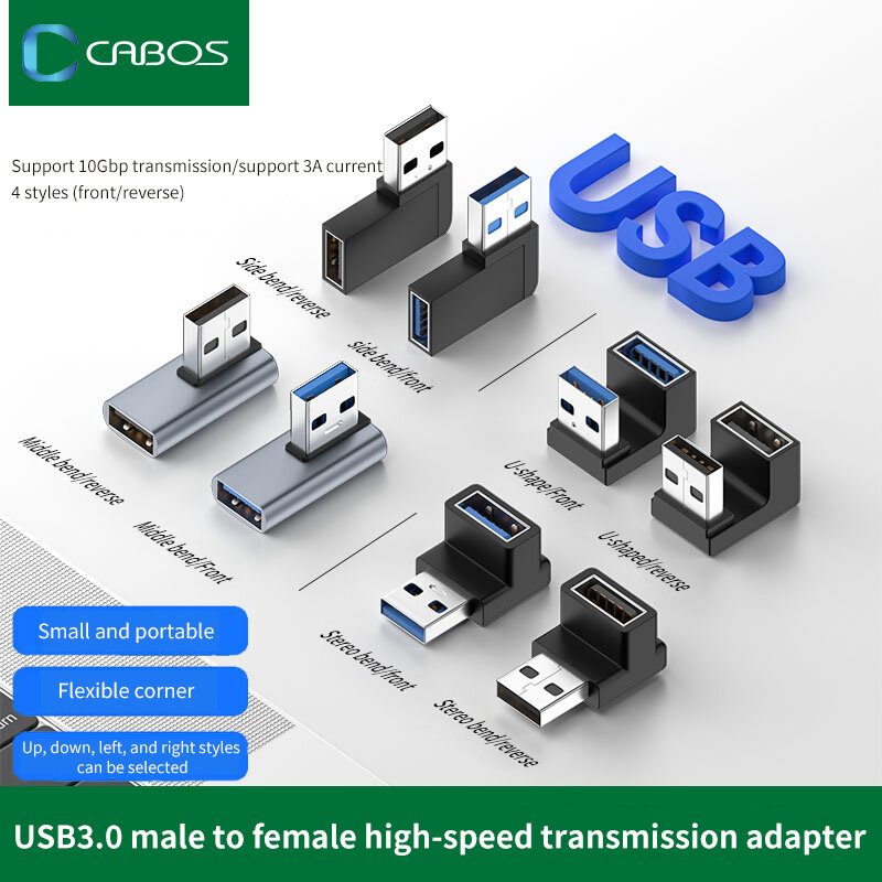 Adaptateur d'extension à angle droit USB 3.0, convertisseur de prise d'extension mâle vers femelle, connecteur USB pour PC, coude vers le haut, résistant à 90, 10Gbps