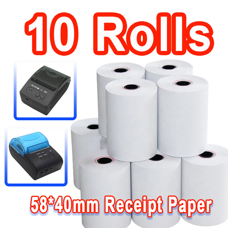Papel térmico Recibo Rolls para Mini Impressora Bluetooth POS-10 Rolls, 58mm