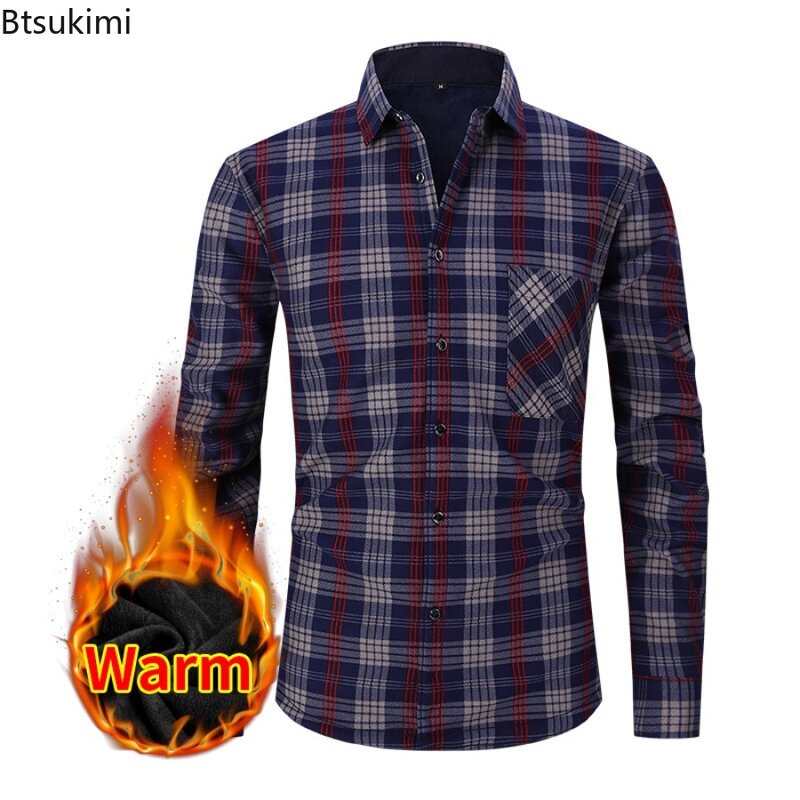 2024 남성용 캐주얼 따뜻한 셔츠 가디건 재킷, 따뜻한 양털 긴팔 격자 무늬 셔츠, 슬림핏 루즈 셔츠, 가을 겨울