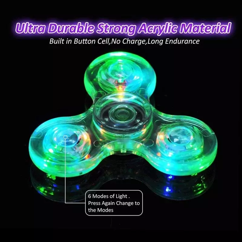 Spinner de mano con luz LED luminosa transparente, giradores que brillan en la oscuridad, juguetes para aliviar el estrés de los dedos, EDC Figet Spiner