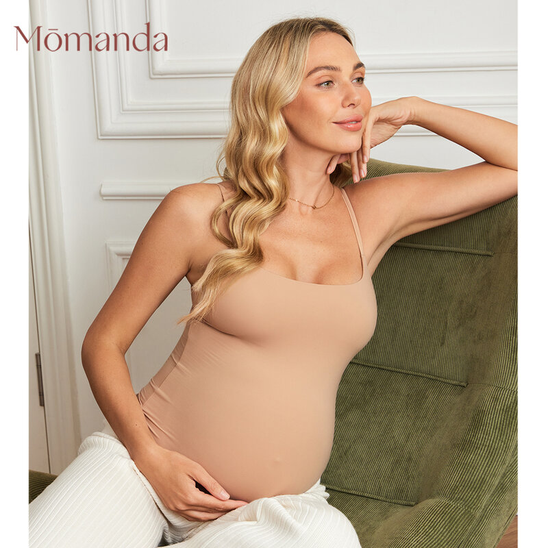 MOMANDA-أعلى خزان الأمومة للنساء ، قميص قصير مربع الرقبة ، حمالة صدر مدمجة ، ملابس علوية يوجا أساسية بدون أكمام للحمل