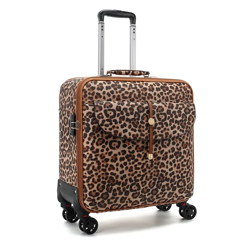 Walizka podróżna PU walizka podróżna damska pokrowiec na wózek z kółkami 18 cali torba podróżna Retro walizka