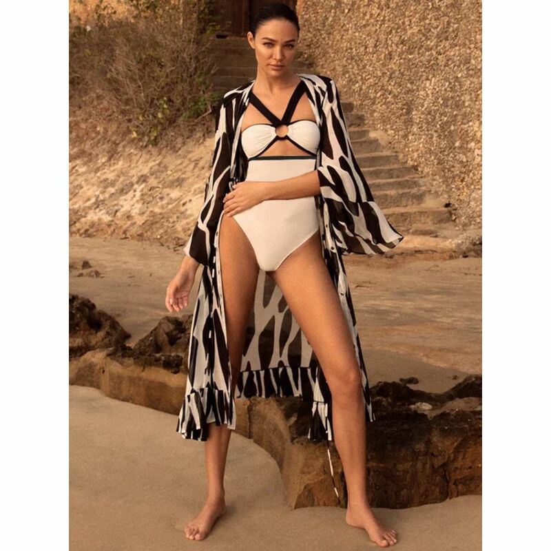 Kolorowe bloki bikini z wycięciem kobiety luksusowe stroje na wakacje bikini plaża Kaftan sukienka letnia pływanie odzież do surfingu wakacyjne kostiumy kąpielowe