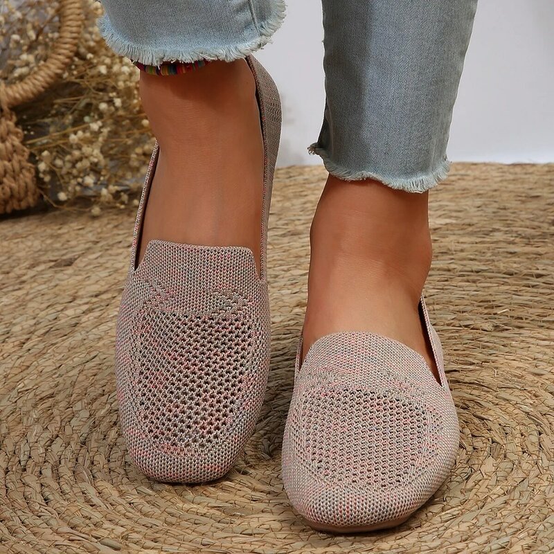 Zapatos de malla transpirable para mujer, calzado informal con punta cuadrada grande, suela plana, un solo pie, Color sólido, primavera 24