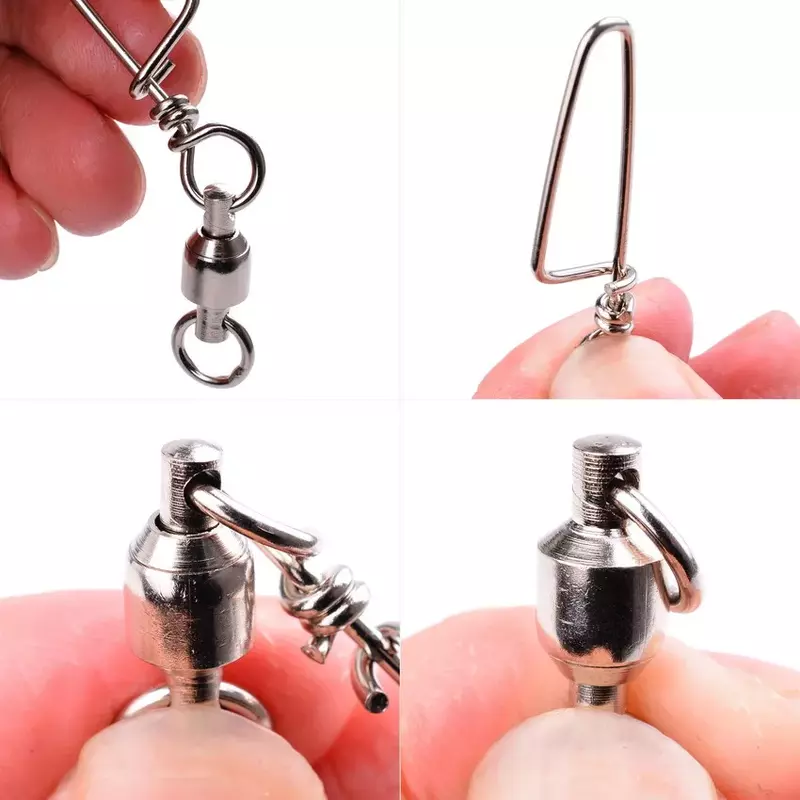 50pcs Fishing Ball Bearing Swivel with Coastlock Snap 0-6# Stainless Barrel Swivels Hook Lure Fishing Connector Tackle Box