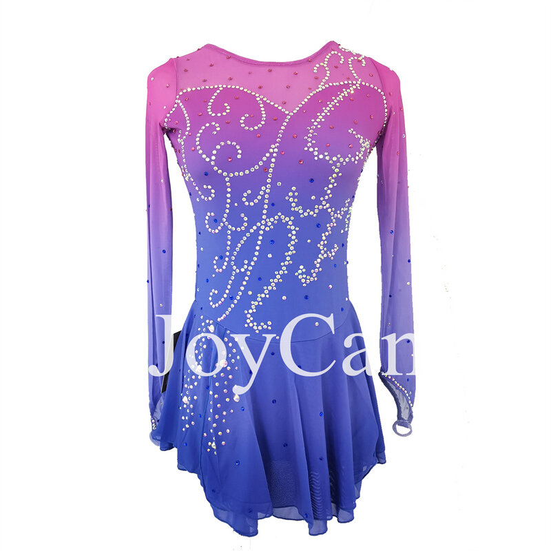 JoyCan Ice Figure Skating Dress Girls Purple Spandex elasticizzato Mesh Competition Dance Wear personalizzato