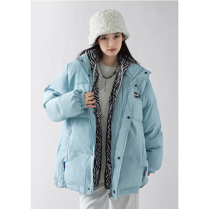 Jaqueta de algodão com gola e zíper para mulheres, outwear acolchoado à prova de vento, tops de lazer, roupas quentes, moda coreana, inverno