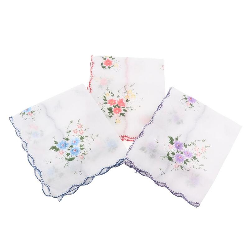 3 pces womens lenços de renda hankies bolso quadrado lenço floral hanky
