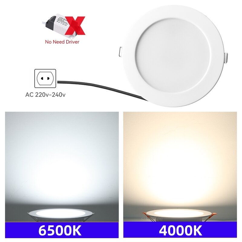 埋め込み式円形LED天井ランプ,室内照明,5W, 7W, 9W, 12W, 20W, 220V, 10個/バッチ