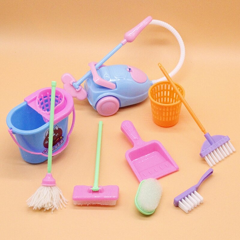Q0KB 9Pcs for Play House Toy Set Simulation Cleaning House-Play Toy Role for Pla