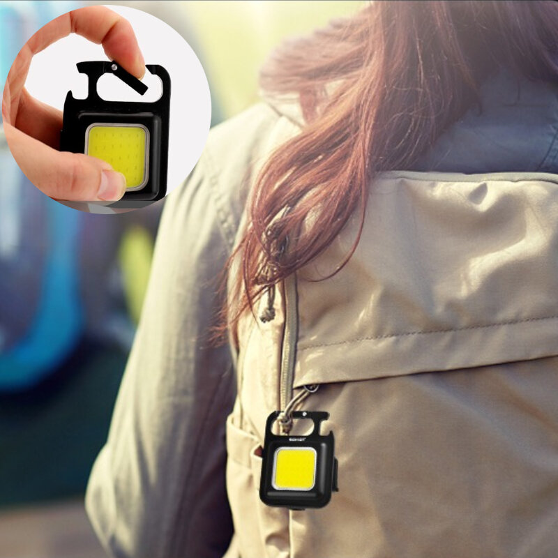 Portátil Mini Lanterna LED, Pocket Work Light, Chaveiros, USB recarregável, ao ar livre, Camping, Saca-rolhas