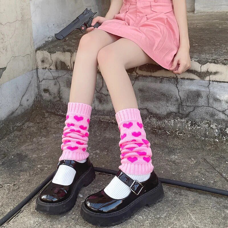 Lolita-Calentadores de piernas para mujer, calcetines largos de punto, cálidos, calentadores de brazos blancos, calcetines de ganchillo, puños para botas, Otoño e Invierno