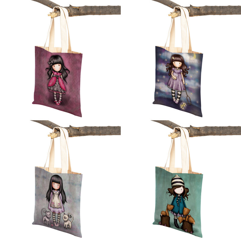 Двусторонняя модная мультяшная женская сумка для покупок, многоразовая холщовая детская Милая дорожная сумочка-тоут для женщин