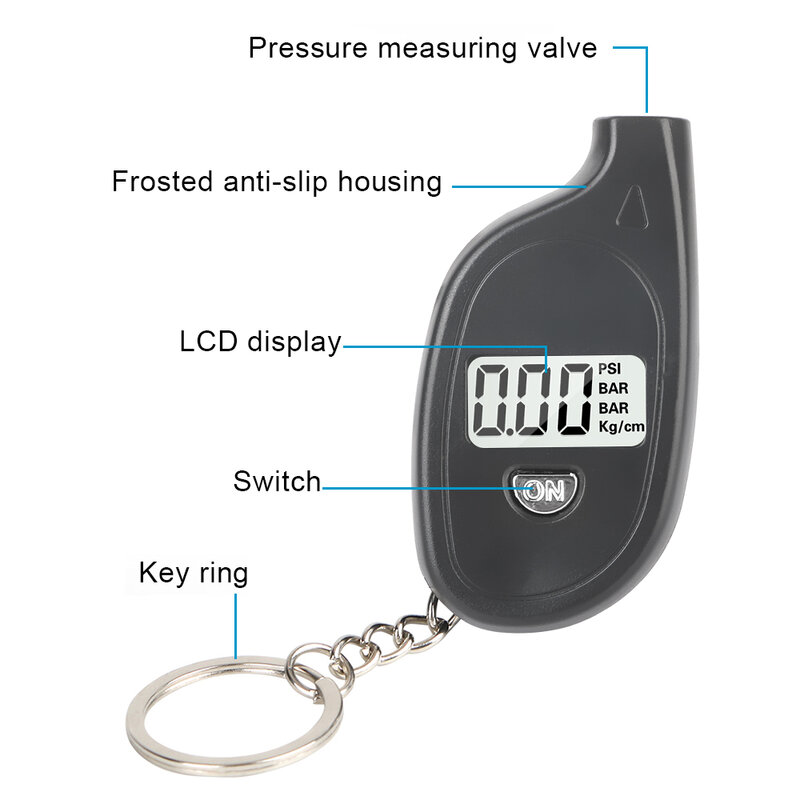 Pengukur tekanan ban sepeda motor, 0-150Psi/10Bar dengan gantungan kunci Digital Meter alat diagnostik aksesoris Tester ban mobil sepeda motor Trail
