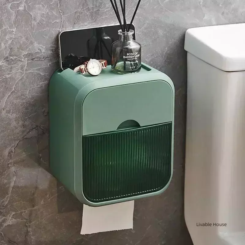 Toilet Kertas Pemegang Kotak Pemegang Kamar Mandi Rak Tahan Air Gulungan Kotak Penyimpanan Tisu Punch-Gratis Dapur Kamar Mandi Penyimpanan Pemegang