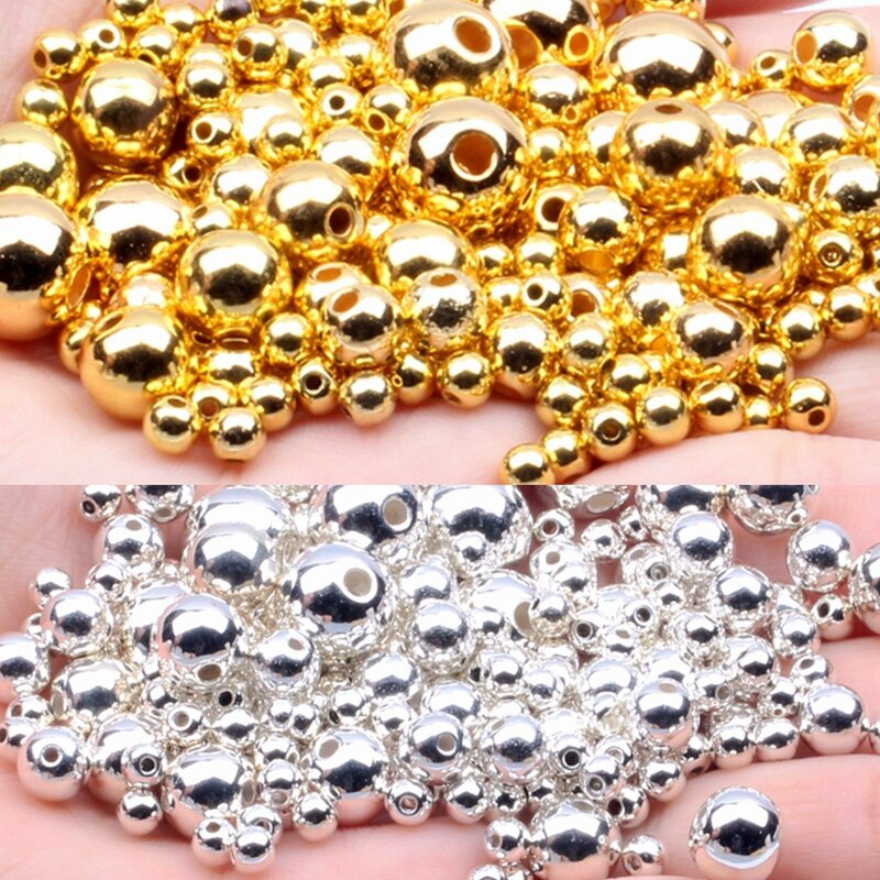 3mm-12mm Gold Plated/Silver Plated Imitation Pearl Acrylic Beads Round Pearl Spaced Scattered Beads For Jewelry Making DIY