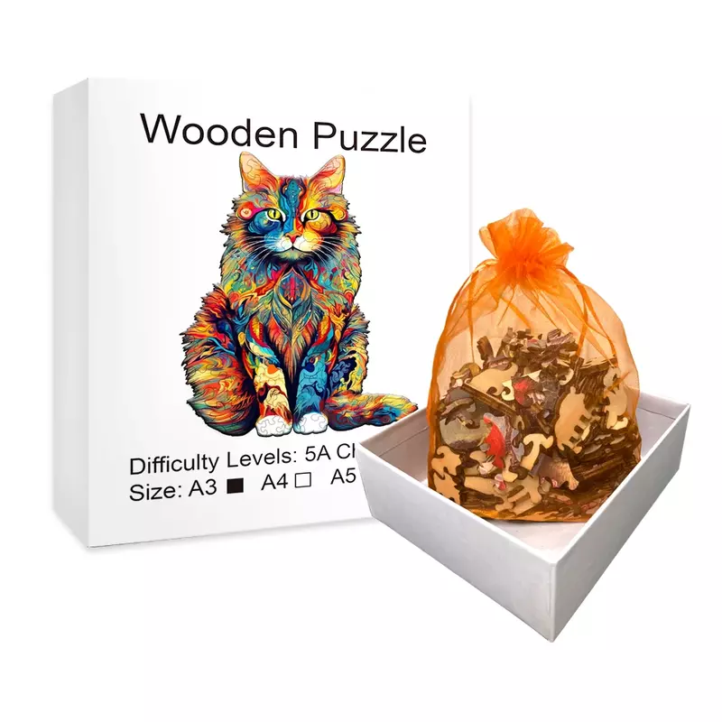 Drewniane Puzzle z kolorowym kotem nieregularne w kształcie zwierząt drewniane Puzzle o wysokim stopniu trudności Puzzle Puzzle urodzinowe boże narodzenie