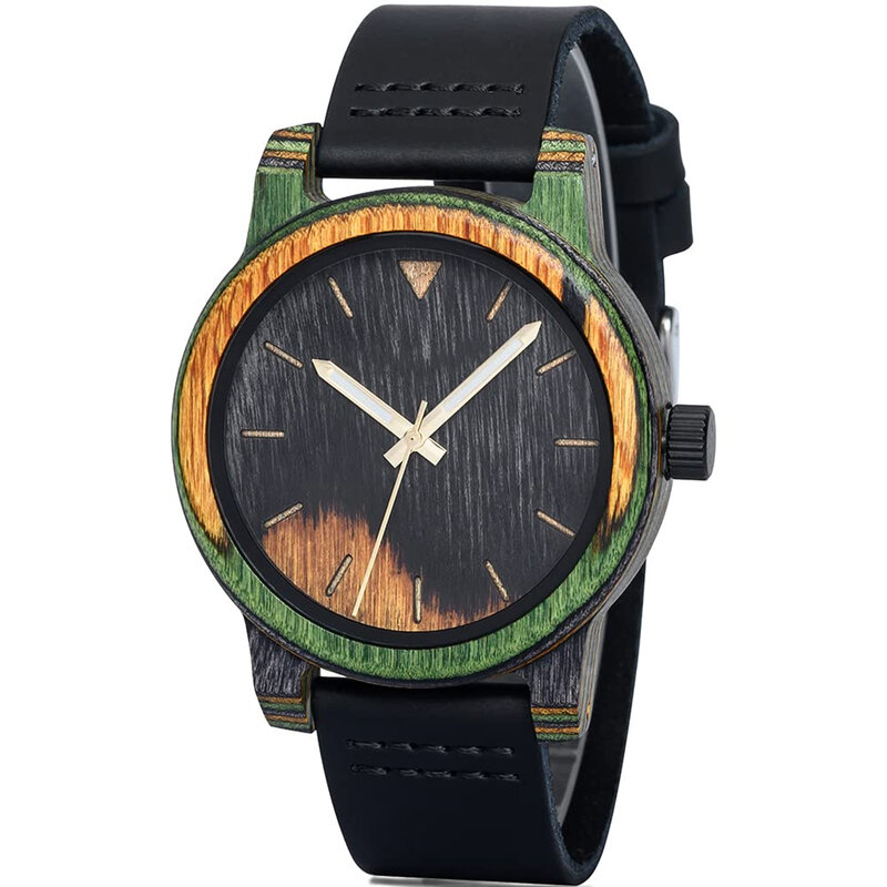 2win Men's Colorful Wooden Watches Casual Handmade Unique Quartz Couple Wristwatch Anniversary Watch Gift for Men Women