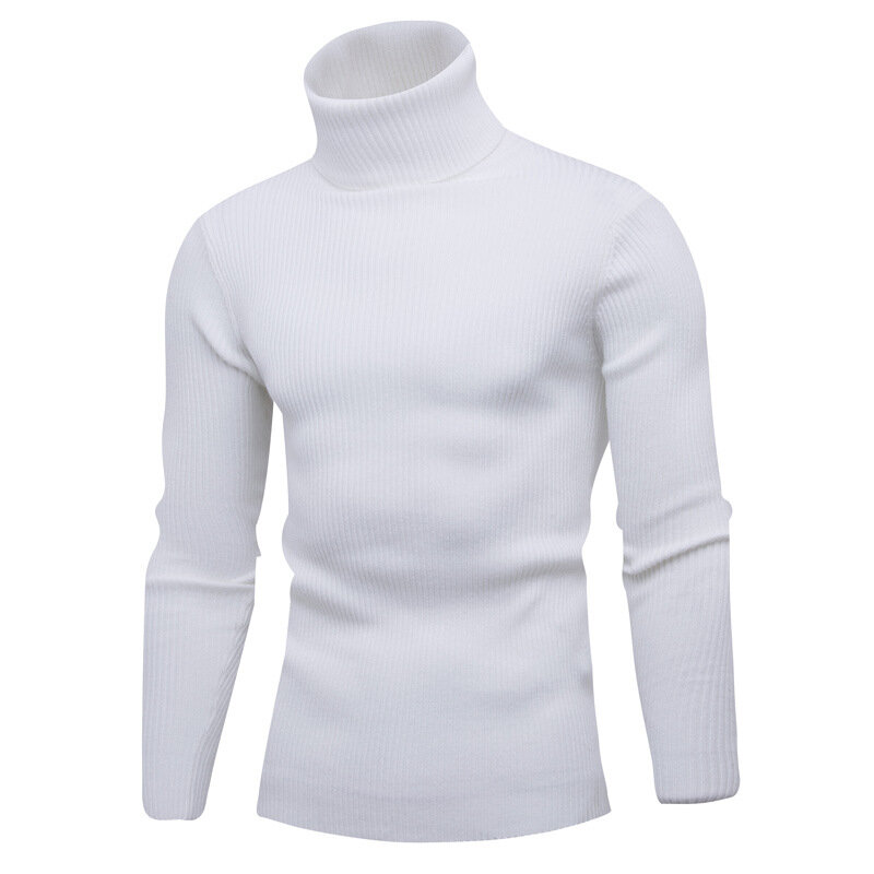 Suéter informal de cuello alto para hombre, Jersey de punto de Color sólido, ajustado, de manga larga, cálido, Otoño e Invierno