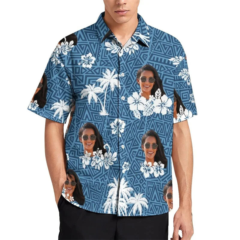 Hawaiian Shirts Portraits Leaves Men's Clothing 3d Printed Graphic Shirt For Men Oversized T-Shirt Beach Fashion Lapel Tops