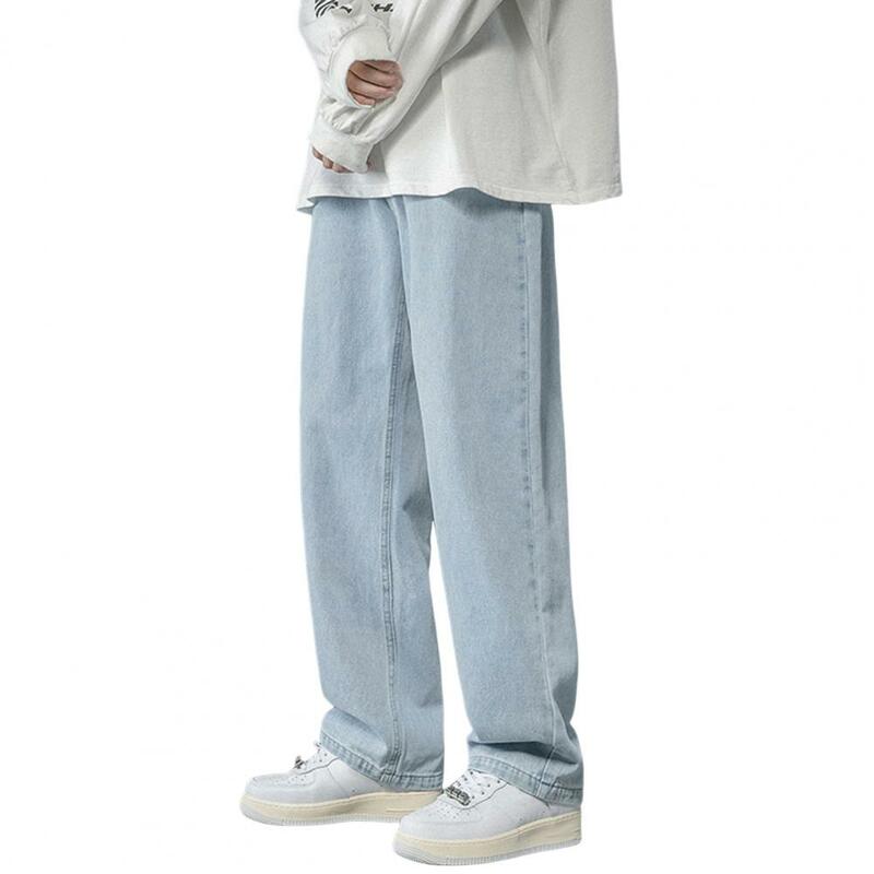 Джинсы мужские прямые с широкими штанинами, варенные джинсы в стиле хип-хоп, с карманами, классические прямые брюки из денима, весна