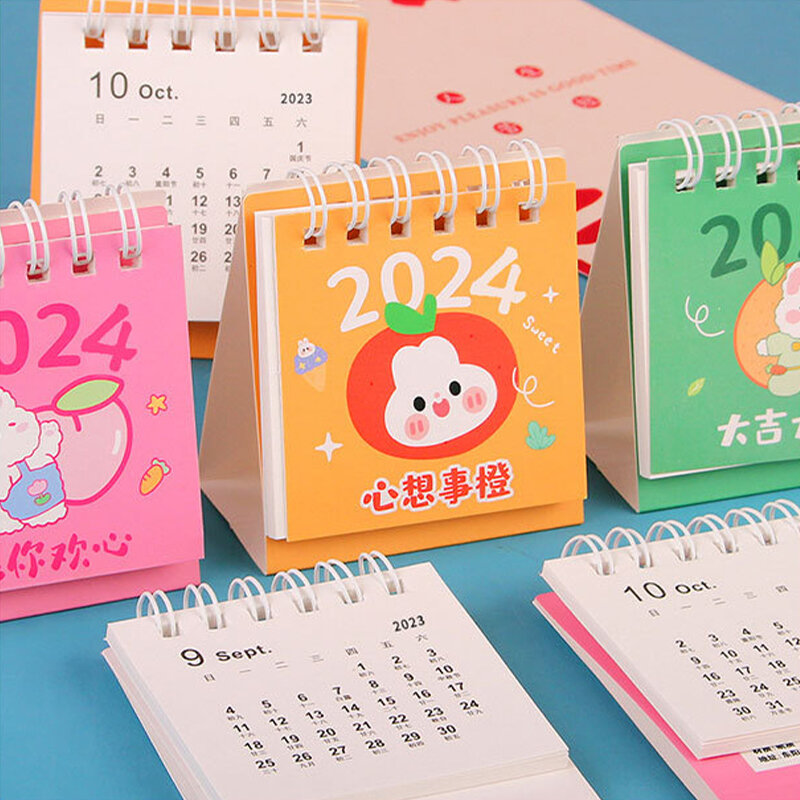 Calendario de escritorio pequeño y fresco, Mini planificador de escritorio, Bloc de notas, bobina, libro, suministros escolares de oficina, 2024