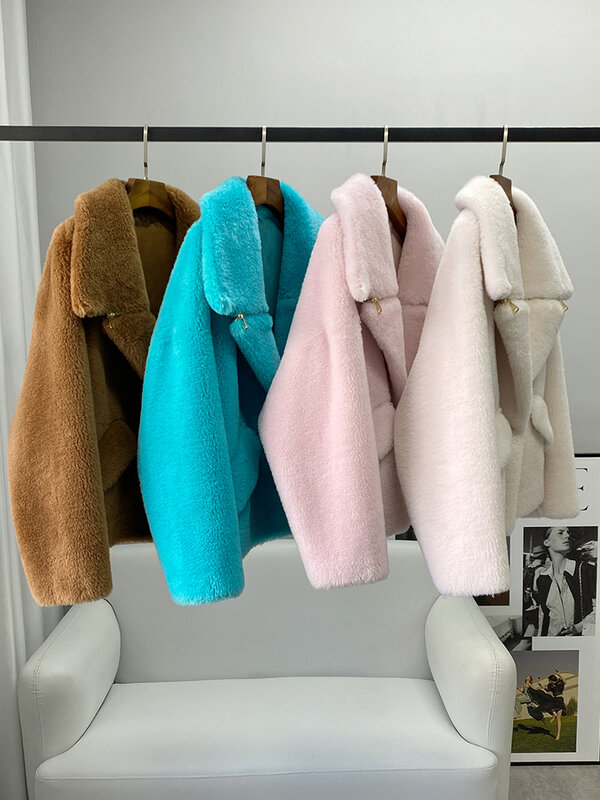 Aisu-女性用の毛皮のコートジャケット,冬用の毛皮のコート,暖かいトレンチ,大型の羊毛刈り機,2146