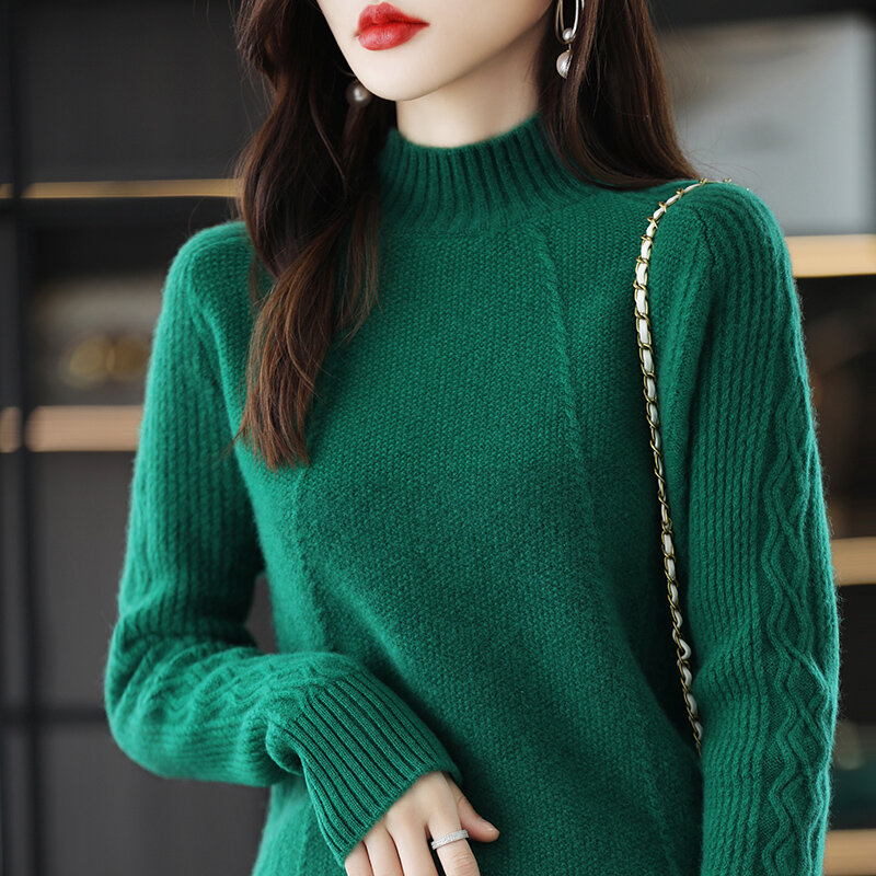 女性用タートルネックセーター,無地のゆったりとした秋冬セーター,用途の広い長袖ニット