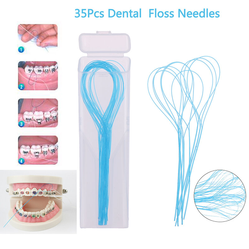 35Pcs Dental Floss Threaders Needle Tooth Brackets Wire Holders Between Orthodontic Bridges Traction Braces