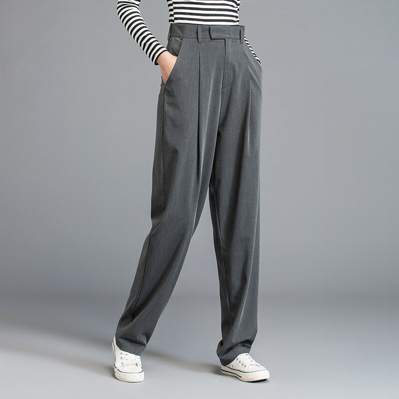 Pantalones de algodón de cintura alta para mujer, pantalón informal holgado, ropa de calle para primavera y verano, 2022
